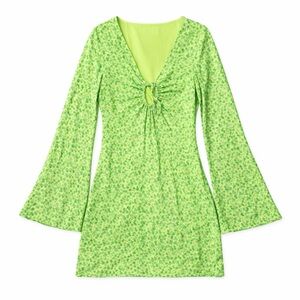 Charlie Holiday Nixon Ruched Floral Mini Dress Lime Green Size 6